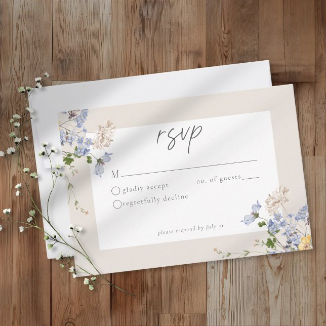 Cartão RSVP Cream Wildflower Garden Elegant Wedding (Criador carregado)