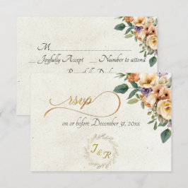 Cartão RSVP Creme Floral & Coroa - Creme