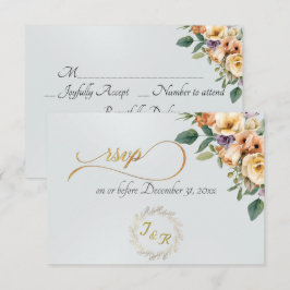 Cartão RSVP Creme Floral e Grinalda - Branco Pérola