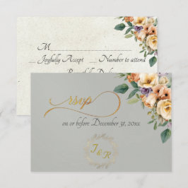 Cartão RSVP Creme Floral & Grinalda - Sage