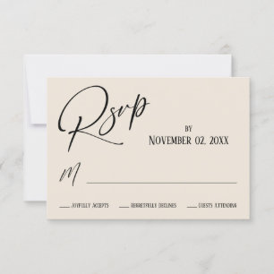 Cartão RSVP Creme Simples de Escrita Manual Elegante, Moderna