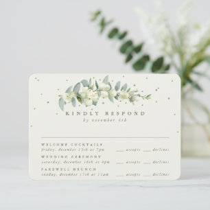Cartão RSVP Creme Snowberry + Eucalipto Casamento Multi-Evento