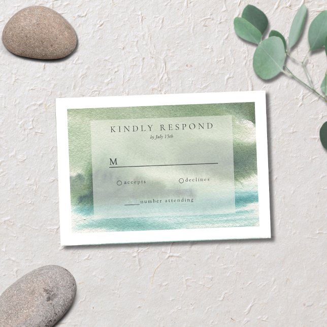 Cartão RSVP Creme Verde Azul Serenity em Lado (Criador carregado)