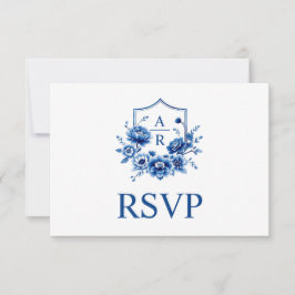 Cartão RSVP Crescente floral azul da Chinoiserie e casamento c