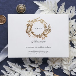 Cartão RSVP Crest Clássico de Monograma CÓDIGO QR de Casamento