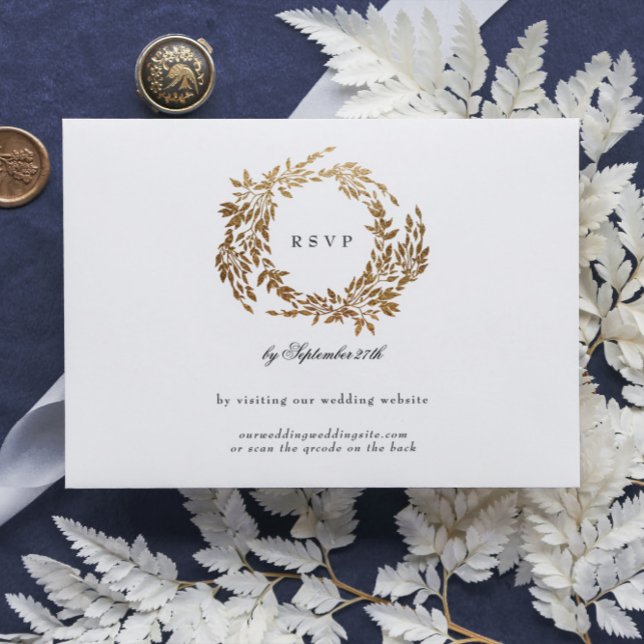 Cartão RSVP Crest Clássico de Monograma CÓDIGO QR de Casamento (Criador carregado)