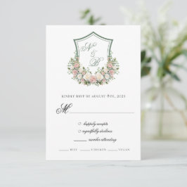 Cartão RSVP Crest Floral Rosa