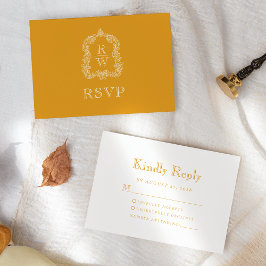 Cartão RSVP Crest Monograma Calêndula Amarela Casamento