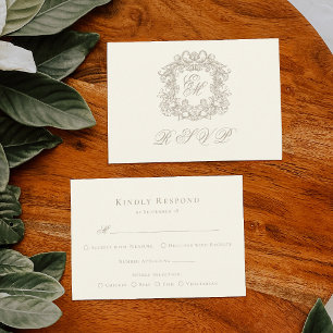 Cartão RSVP Crest Monograma Elegante Marfim Escolha de Refeiçã
