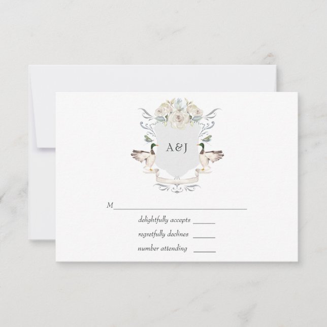 Cartão RSVP Crestas Monogramáticas de Casamento à Beira do Lag (Frente)