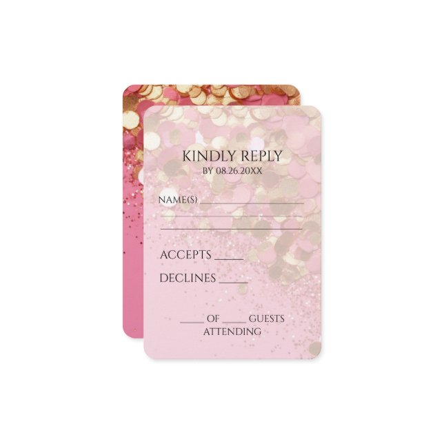 Cartão RSVP Crie a sua própria brilho Dourada a rosa (Frente/Verso In Situ)