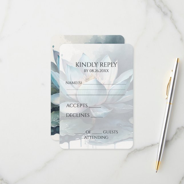 Cartão RSVP Crie O Seu Próprio Lótus De Aquarela Azul (Frente/Verso In Situ)