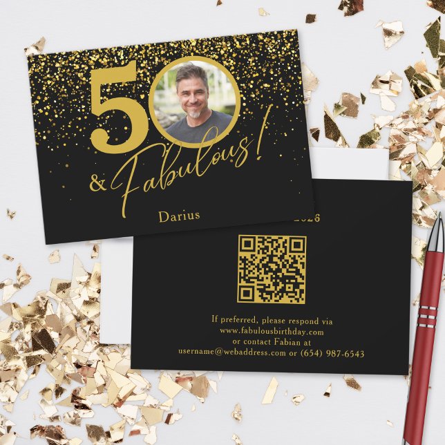 Cartão RSVP Crie Seu Próprio Código QR de Foto de Aniversário  (Criador carregado)