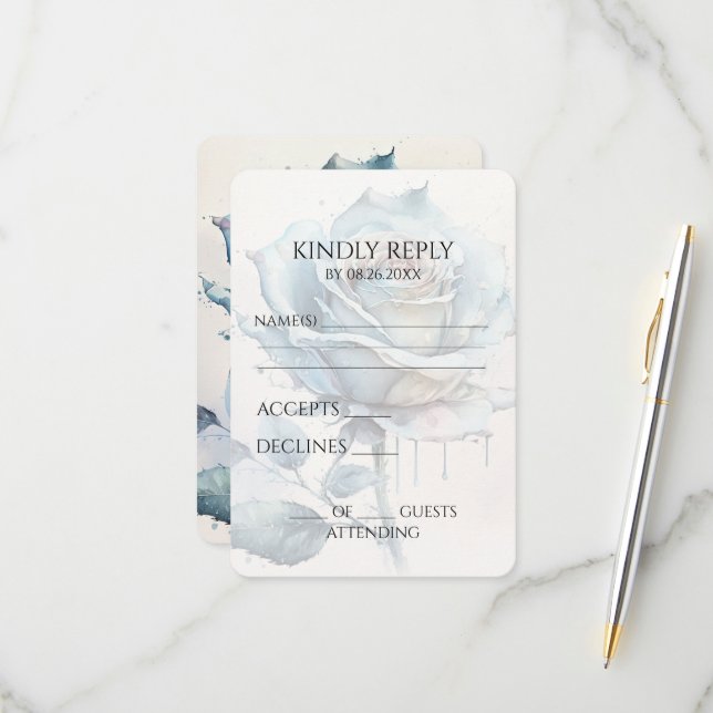 Cartão RSVP Crie seu próprio Rosa de Aquarela Azul (Frente/Verso In Situ)