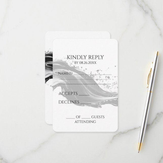 Cartão RSVP Crie sua própria tinta de fluxo B&W (Frente/Verso In Situ)