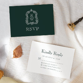 Cartão RSVP Crista de Monograma Floresta Verde Casamento