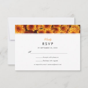 Cartão RSVP Crolisântemos Laranja Casamento