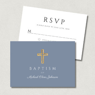 Cartão RSVP Crucifixo de Madeira Religiosa Azul Empoeirado Bat