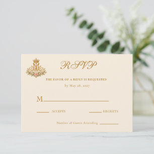 Cartão RSVP Cruz Mariana Católica Floral e Dourada Casamento
