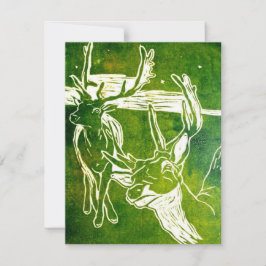 Cartão RSVP Cruzamento Verde Linocut de Veados