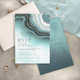 Cartão RSVP Crystal Agate Wedding Teal ID825