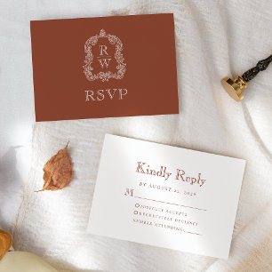Cartão RSVP Cume de Monograma Terracota Casamento