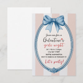 Cartão RSVP Custom Blue Bow Galentines Party Invitation