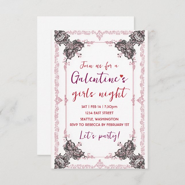 Cartão RSVP Custom Galentine Party Invitation (Frente/Verso)