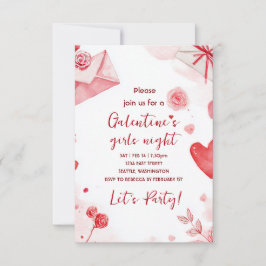 Cartão RSVP Custom Galentines Love Pattern Party Invitation