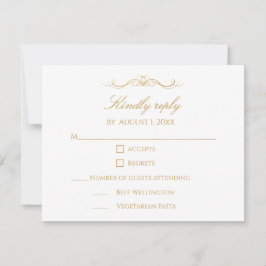 Cartão RSVP Custom Modern Elegant Script Gold & White Wedding