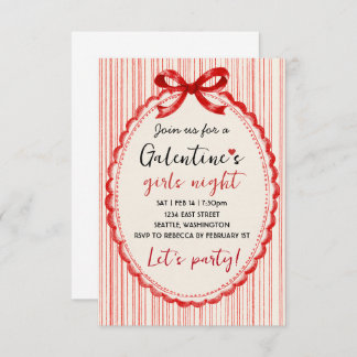 Cartão RSVP Custom Red Bow Galentines Party Invitation