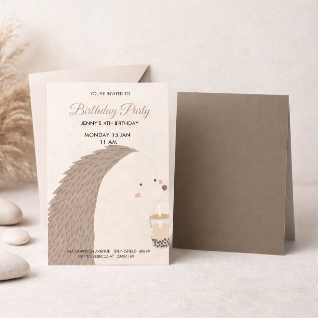 Cartão RSVP Cute Hedgehog Birthday Invitation (Criador carregado)