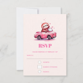 Cartão RSVP Cute Sloth in a Pink Convertible