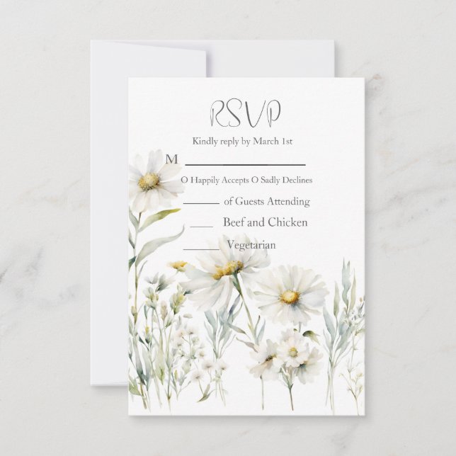 Cartão RSVP Daisy QR Code Wedding (Frente)