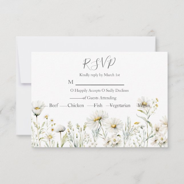 Cartão RSVP Daisy Wildflower Wedding (Frente)