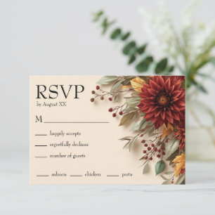 Cartão RSVP Dália Floral de Outono Ferrugem & Flores de Outono