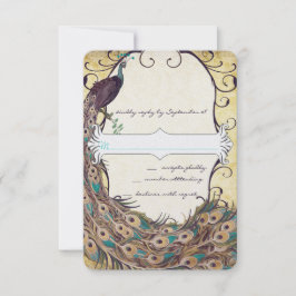 Cartão RSVP Damask Peacock Elegance EggPlant Dourada e Aqua