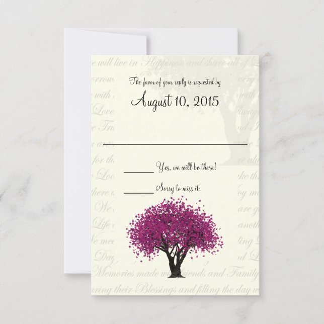 Cartão RSVP Dançarinas Plum Purple Tree e Texto de Casamento (Frente)