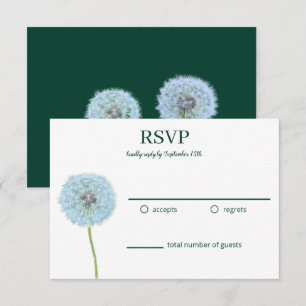 Cartão RSVP Dandelions, Relógios de Dandelion Verde, Branco RS