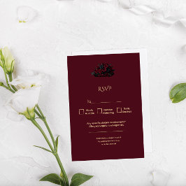 Cartão RSVP Dark Gothic Romance Burgundy Custom Photo Wedding