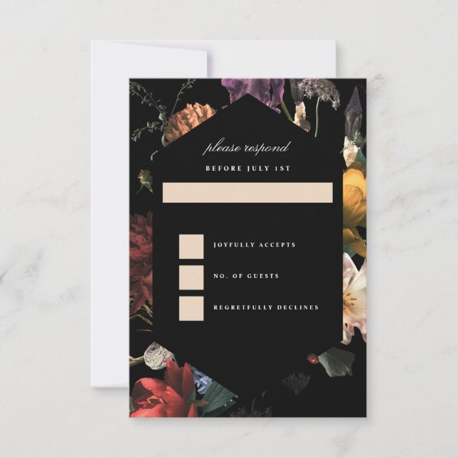 Cartão RSVP Dark Moody Floral Neerlandês Romântico (Frente)