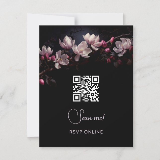 Cartão RSVP Dark Moody Floral Wedding | Scan Me  (Frente)
