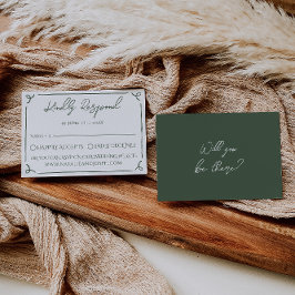 Cartão RSVP Dark Moss Green Whimsical Boho Modern Wedding 