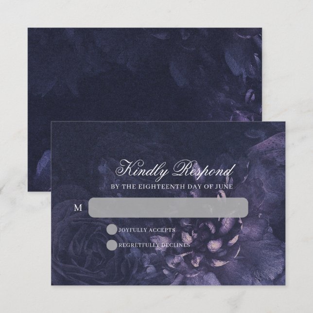 Cartão RSVP Dark Purple Gothic Boho Floral Wedding (Frente/Verso)