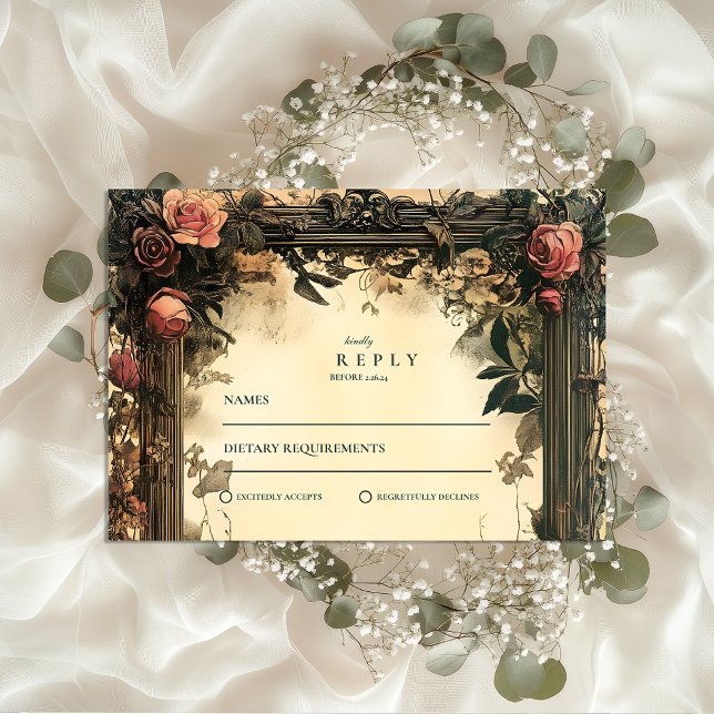 Cartão RSVP Dark Romance Art Nouveau Wedding (Criador carregado)