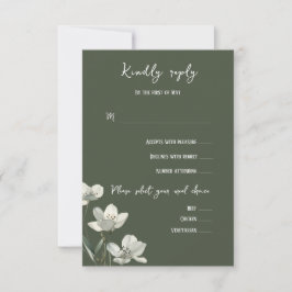 Cartão RSVP Dark Sage Green Botanical Wedding