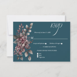 Cartão RSVP Dark Teal, Dusty Purple, Lavender, Sage Floral | 