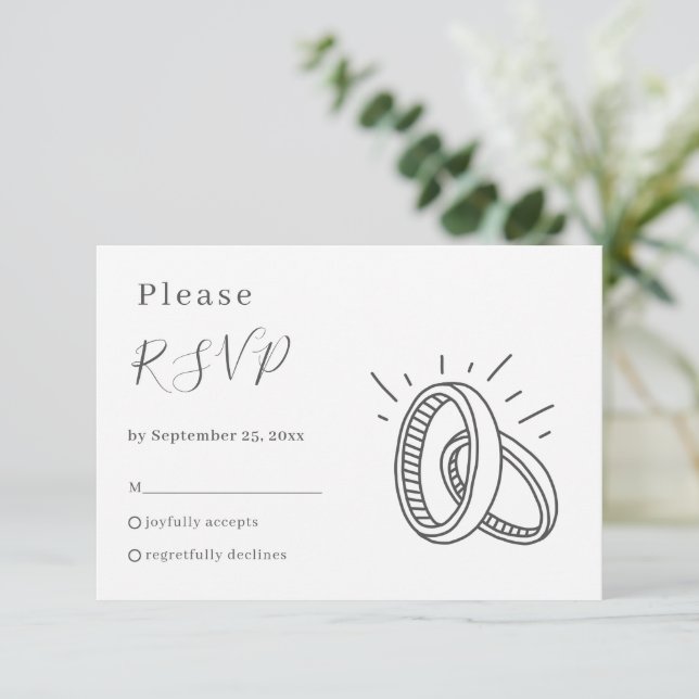 Cartão RSVP de anéis de casamento divertidos (Em pé/Frente)
