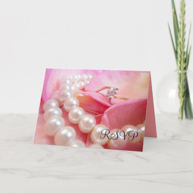 Cartão RSVP de Anel de Casamento de Pérolas do Lux (Frente)