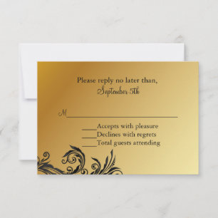 Cartão RSVP de Aniversário de Casamento Preto e Do